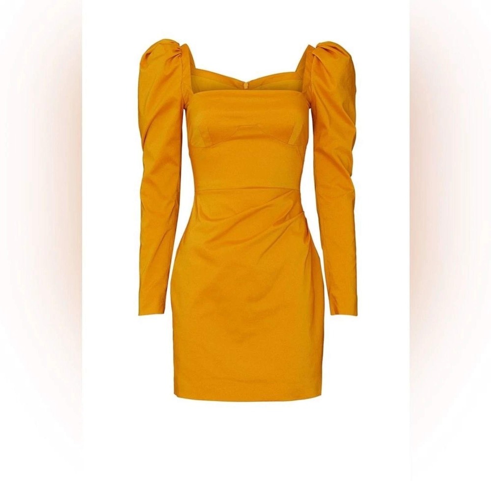 Manning Cartell Womens Gold Puff Sleeve Mini Dress Sweetheart Neckline Size US 4